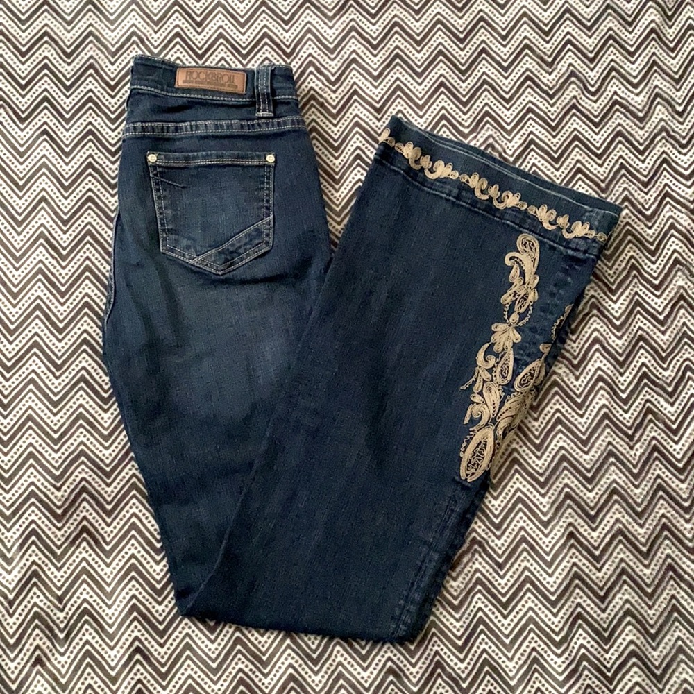 Rock & Roll Denim Floral Trousers 28x36